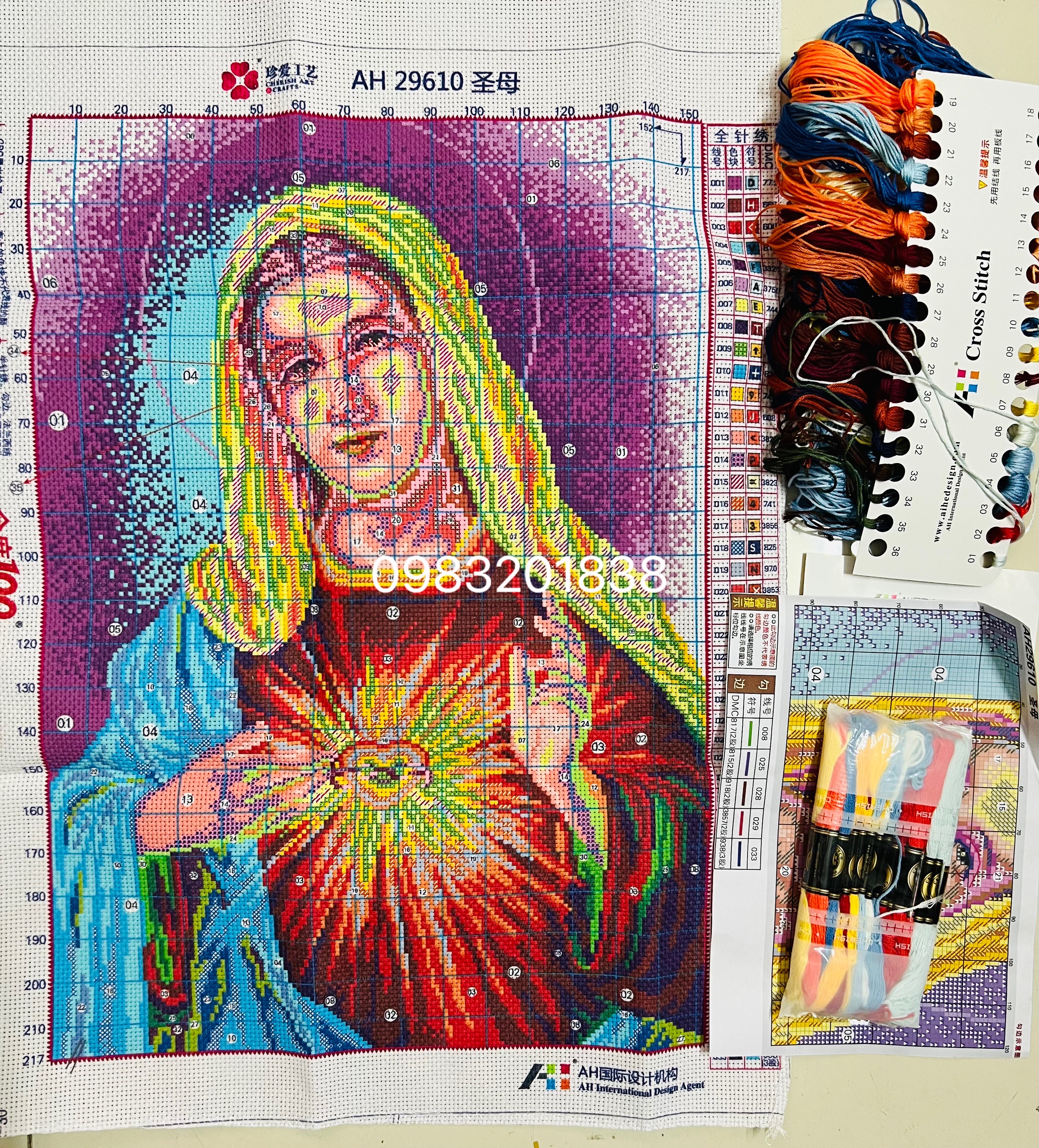 Tranh thêu chữ thập Đức mẹ al29610, kích thước 45 x 60 cm