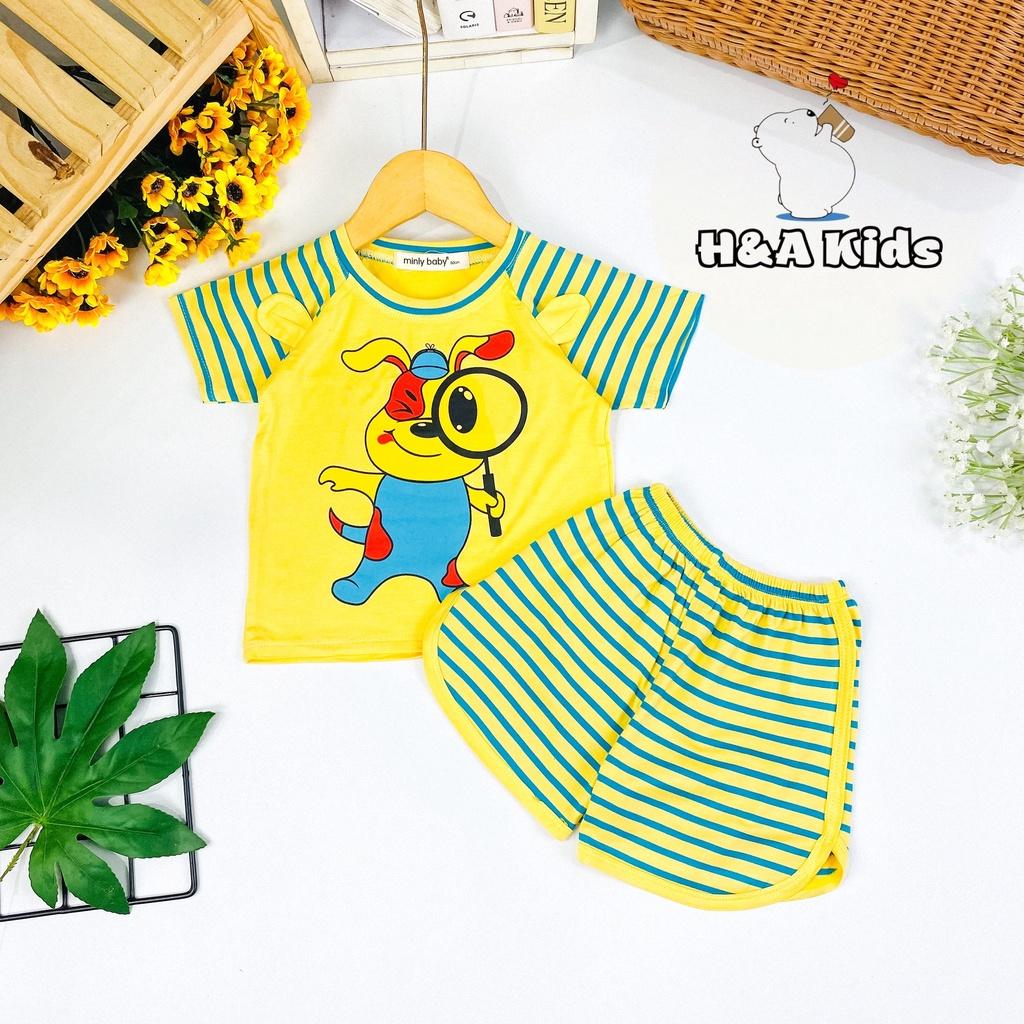 Bộ ngắn tay thun lạnh in hình phối tay và quần sọc sệt cho bé trai bé gái HÀNG CHUẨN LOẠI 1