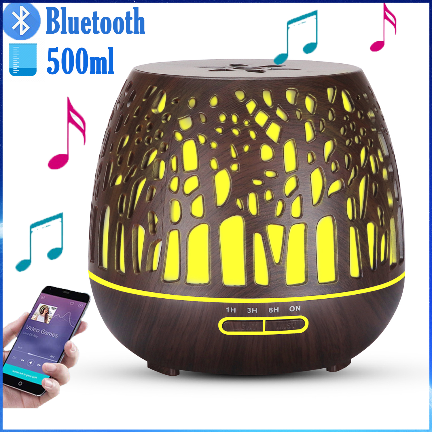 Máy Xông Tinh Dầu Có Loa Nghe Nhạc Tặng 3 chai Tinh Dầu Sả Chanh + Bạc Hà + Quế . Máy Khuếch Tán Loa Bluetooth Có Remote Điều Khiển Từ Xa Chuyên Dụng Xông Tinh Dầu