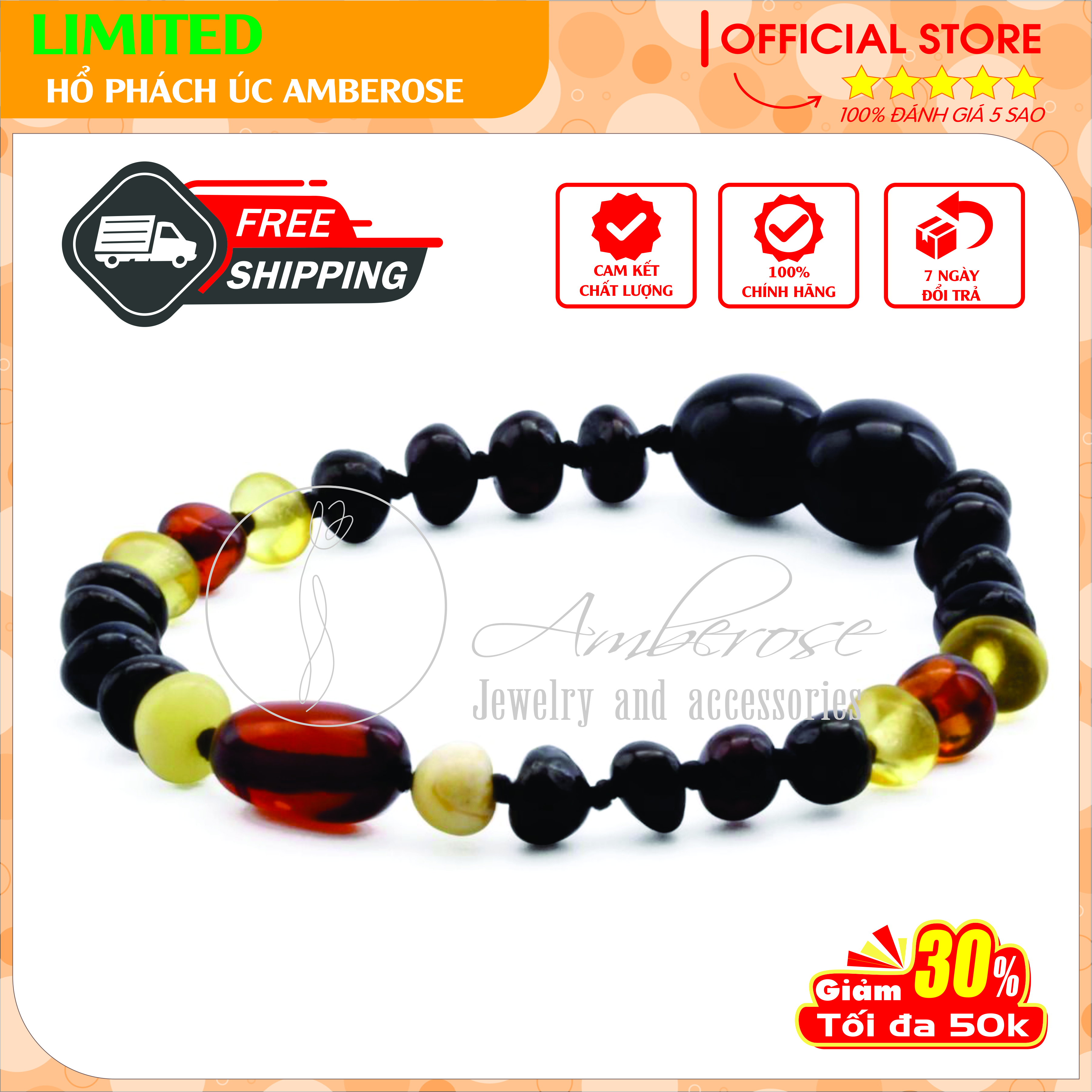 Bộ Vòng Hổ Phách Amber Úc Cho Bé 0 - 10 tuổi SABLMT3