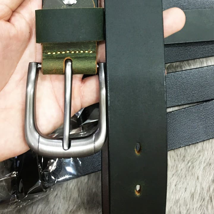 Thắt Lưng Nam Da Bò Sáp Xanh Đen