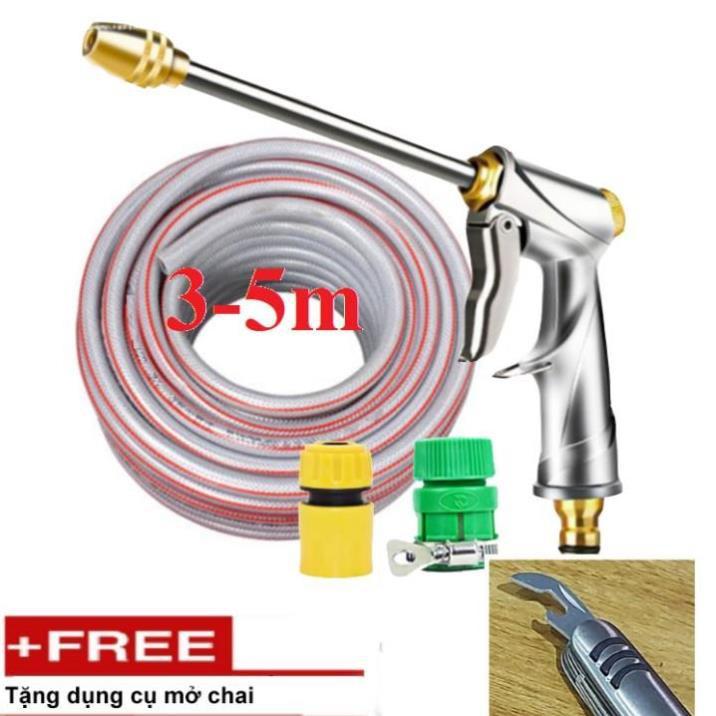 ️ Bộ dây vòi xịt nước rửa xe,tưới cây .tăng áp 3 lần,loại 3m,5m 206701-2 đầu đồng,cút,nối nhựa+ tặng mở chai