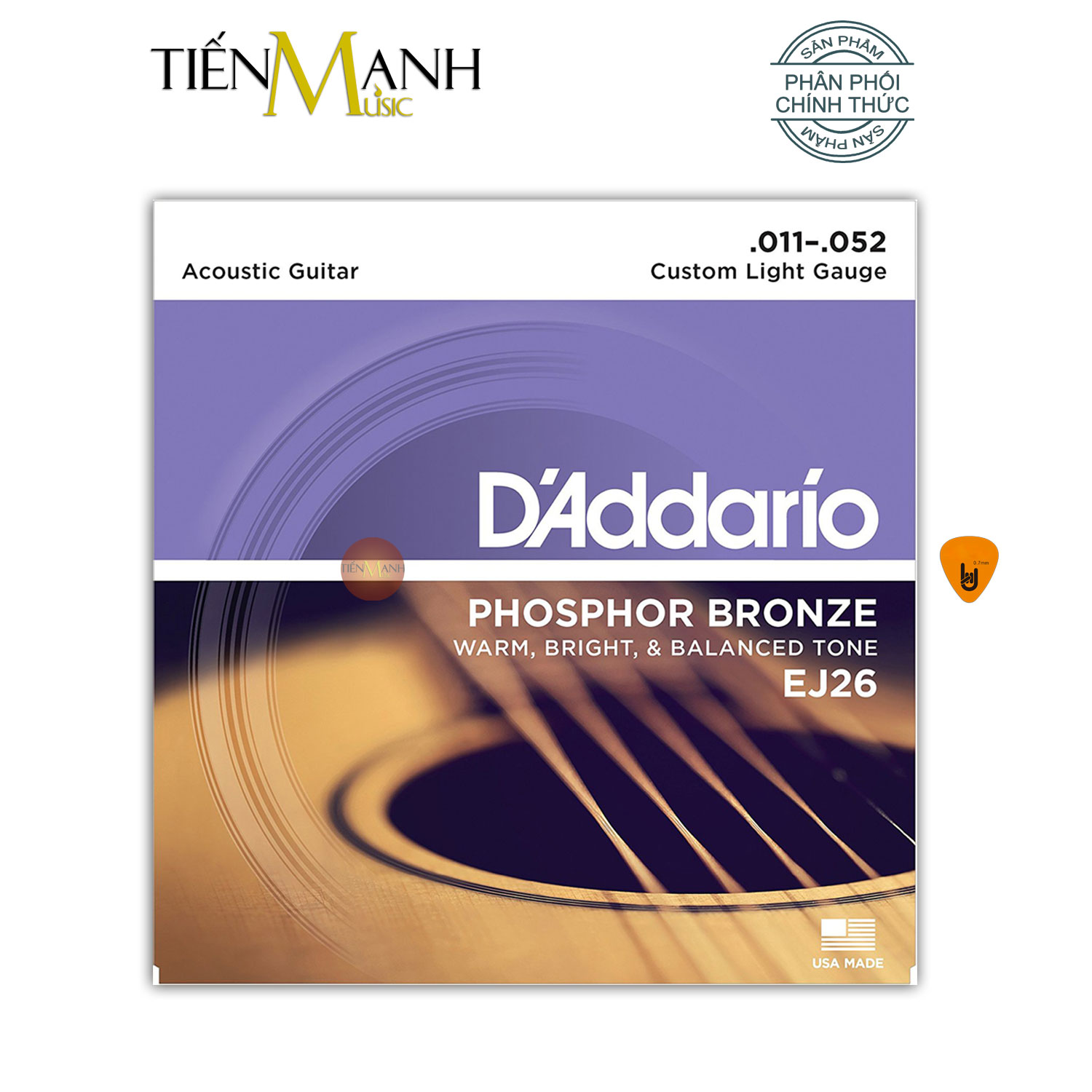 D'Addario EJ26 Bộ Dây Đàn Guitar Acoustic Phosphor Bronze Strings Cỡ 11 DAddario Hàng Chính Hãng - Kèm Móng Gẩy DreamMaker