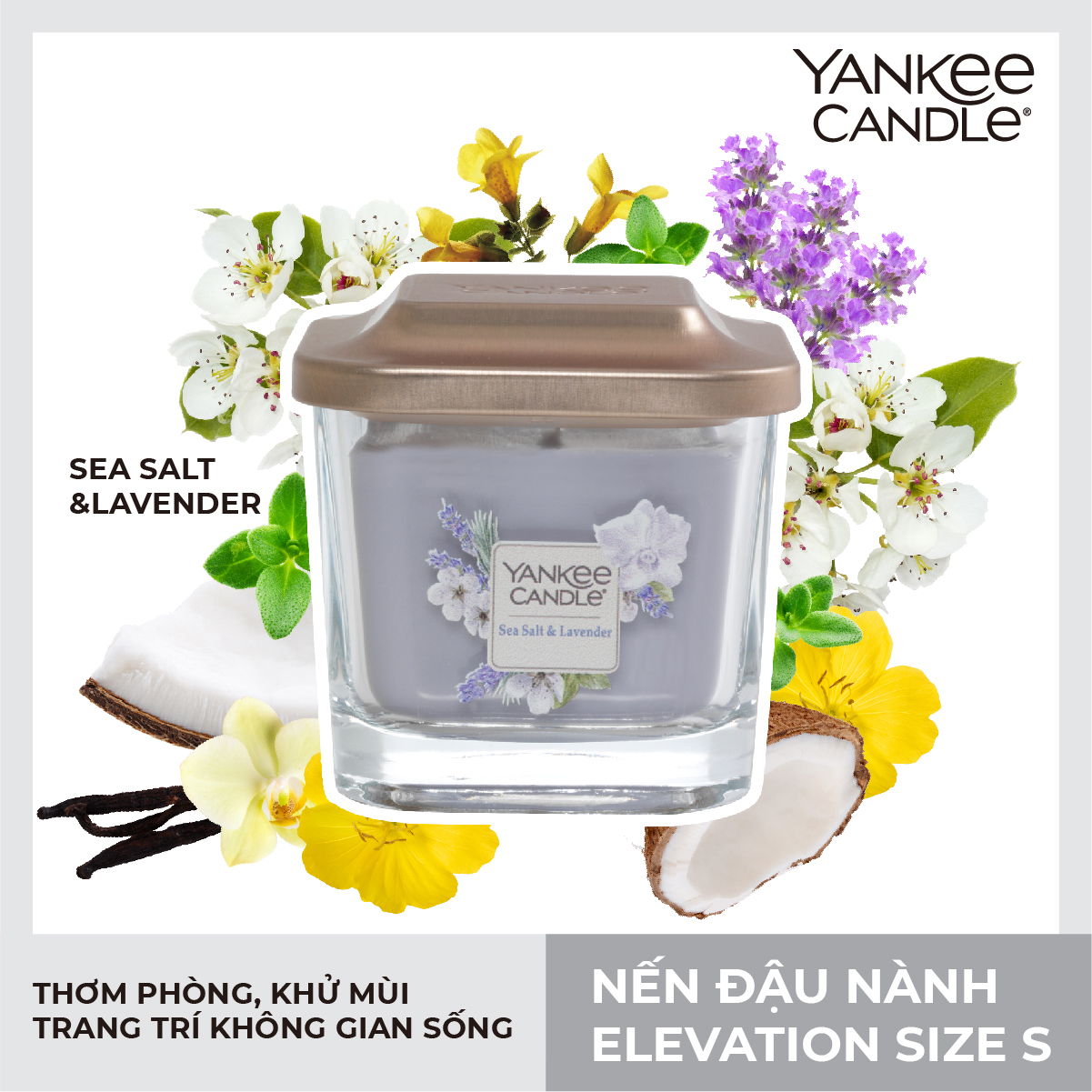 Nến Ly Vuông Elevation Yankee Candle Size S - Sea Salt Lavender 96G