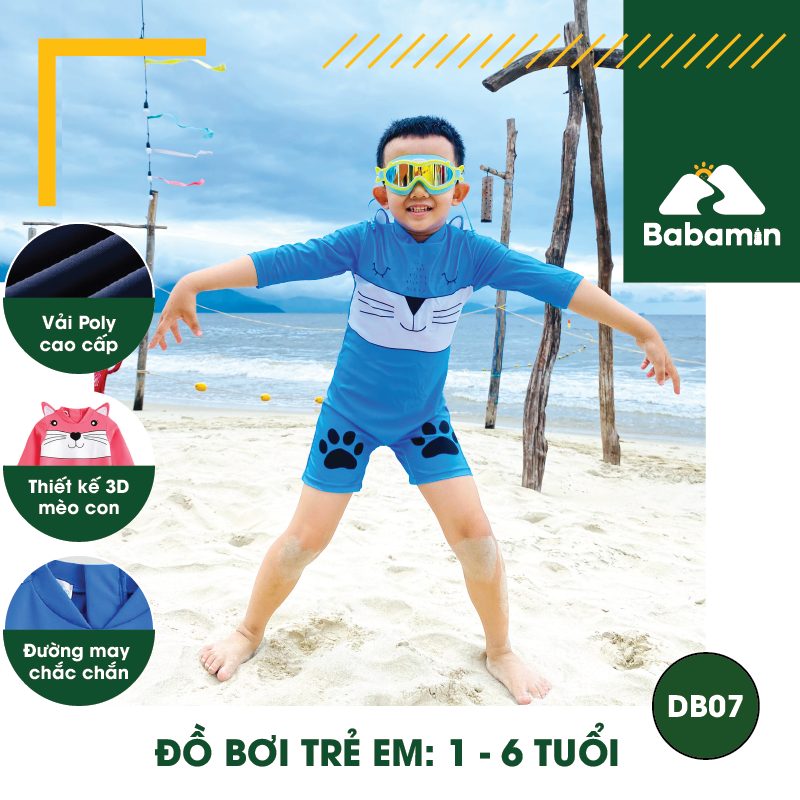 Đồ Bơi Trẻ Em Liền Thân 1 - 6 Tuổi - Babamin - Họa Tiết Hình Mèo Cute - DB07