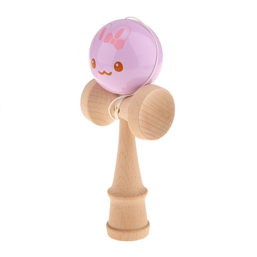 Gỗ Kendama Đồ Chơi Dễ Thương Cho Bé Mặt Búp Bê Tím Bóng Đồ Chơi Cho Bé