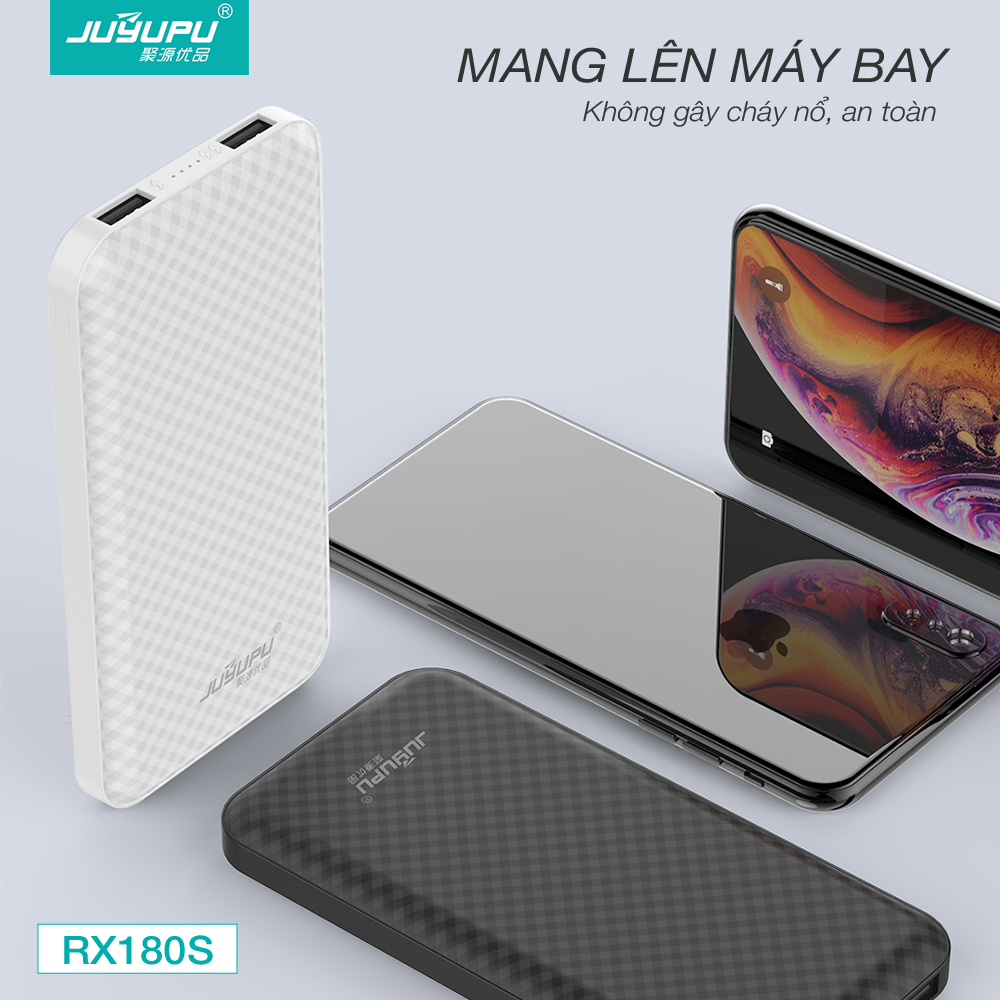 Pin sạc dự phòng JUYUPU X180 10000mAh đèn led báo hiệu mini mỏng gọn dành cho iPhone Samsung OPPO VIVO HUAWEI XIAOMI - HÀNG CHÍNH HÃNG