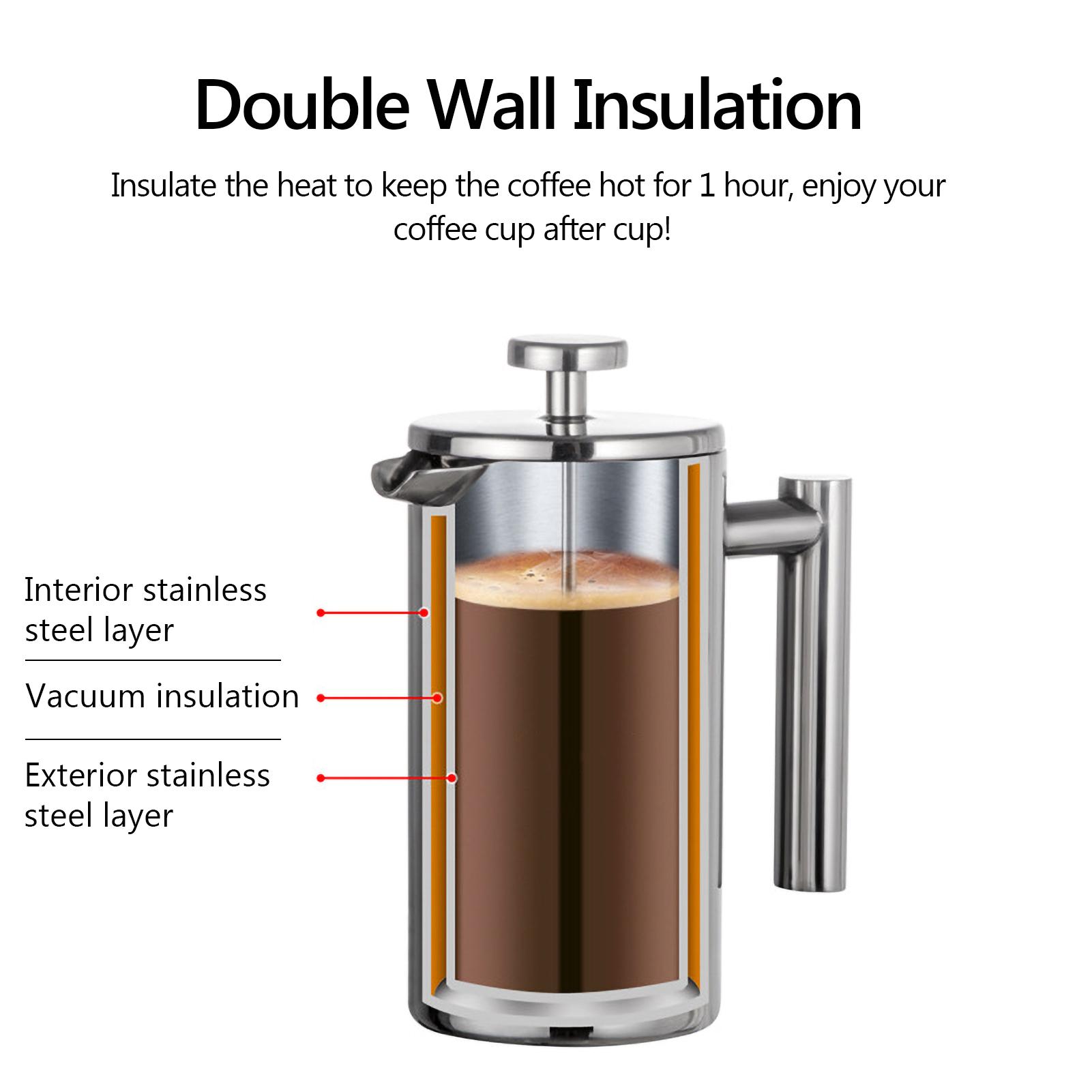 350ml/800ml/1000ml French Press Coffee Maker Stainless Steel Double Walled Insulated Coffee Maker Pot