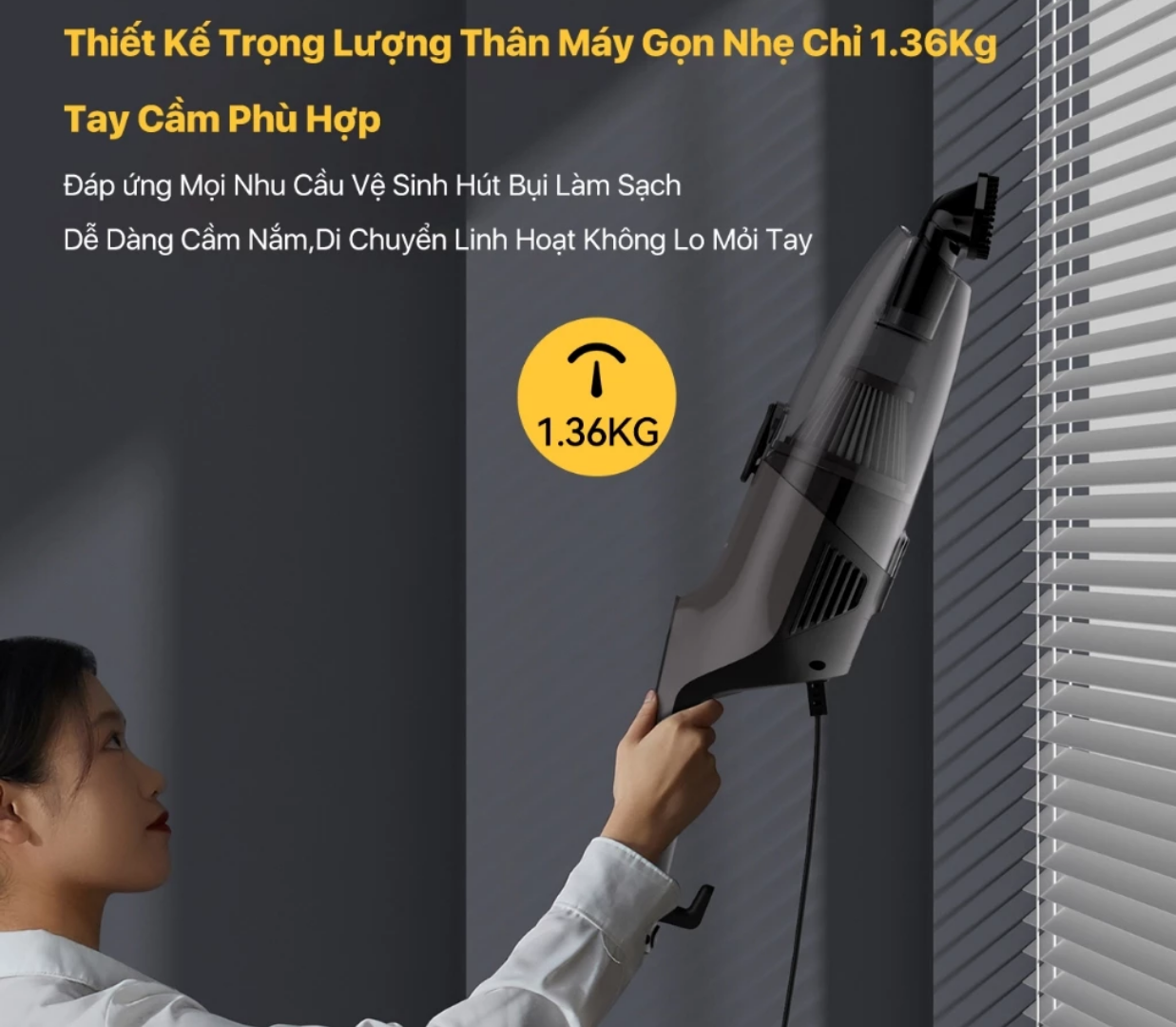 Máy hút bụi Deerma DX120C màu xám lực hút 16Kpa, Công suất 600W động cơ không chổi than {New 2025} - Hàng chính hãng