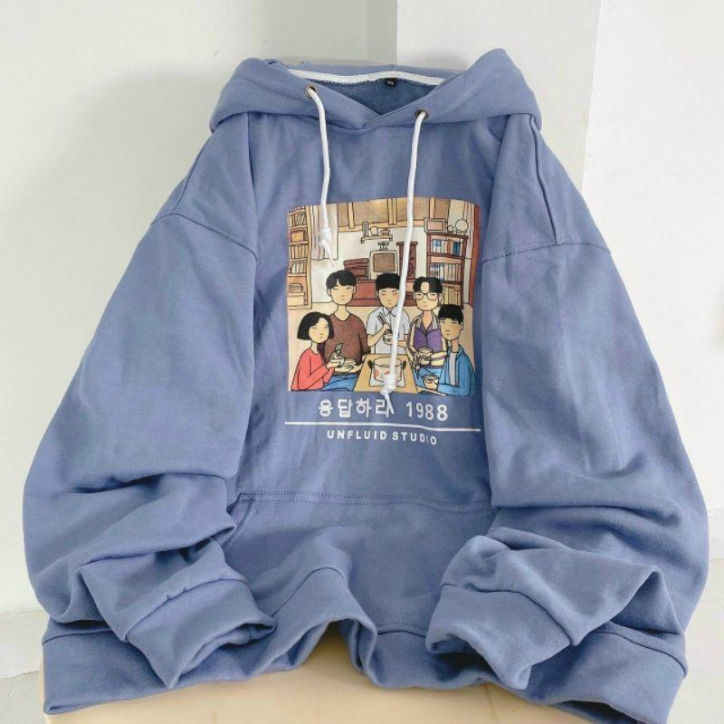 Áo hoodie Ulzzang unisex kiểu áo khoác có mũ rộng form rộng phong cách hàn