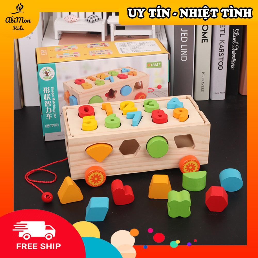 Xe Kéo Gỗ Thả Số Và Hình Khối Cho Bé ️ Montessori cao cấp