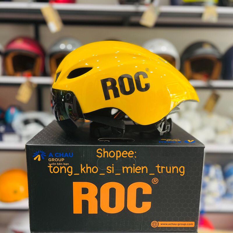 Mũ bảo hiểm thể thao kính hít nam châm ROC R16 đen bóng hồng cao cấp chính hãng giá rẻ đi xe đạp nam nữ thời trang mới