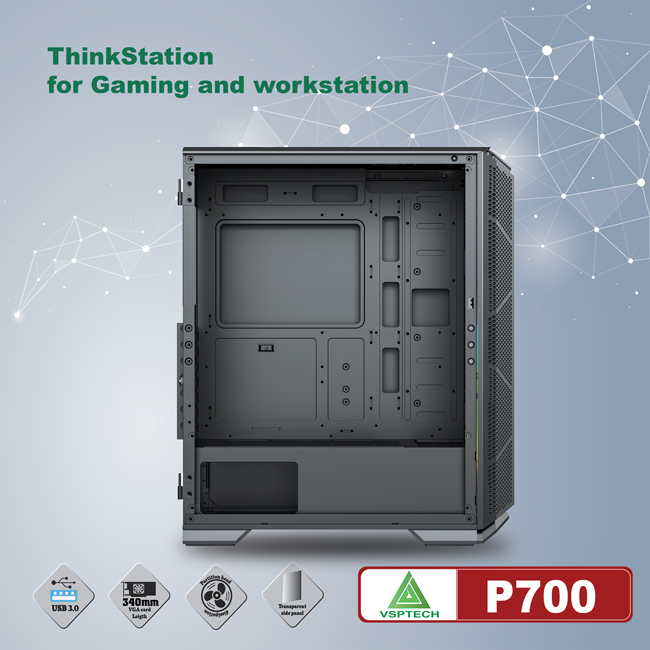 Vỏ máy tính Case VSP P700 ~ Kính cường lực không FAN - Hàng chính hãng TECH VISION phân phối