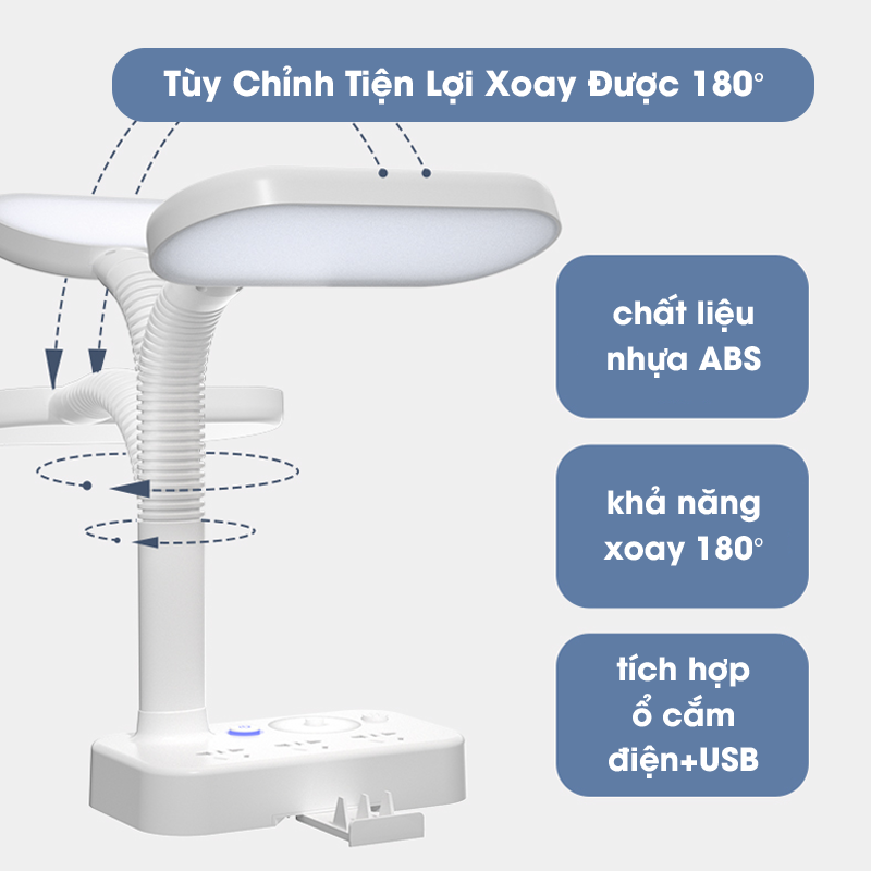 Đèn LED Để Bàn, Đèn Học Chống Cận Đọc Sách Làm Việc Kèm Ổ Cắm