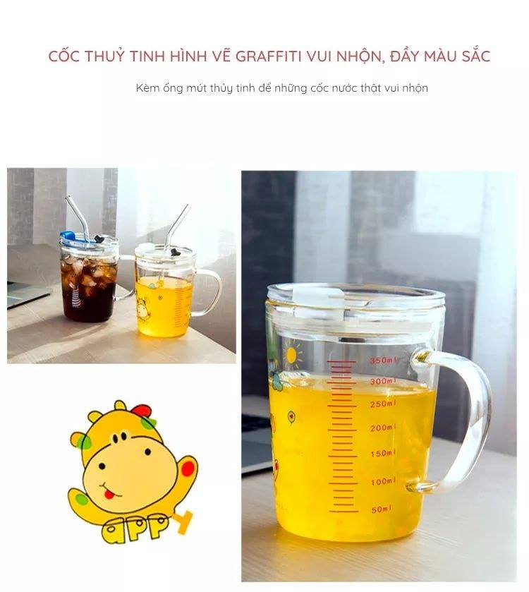 Cốc thủy tinh hình ngộ nghĩnh có ống hút