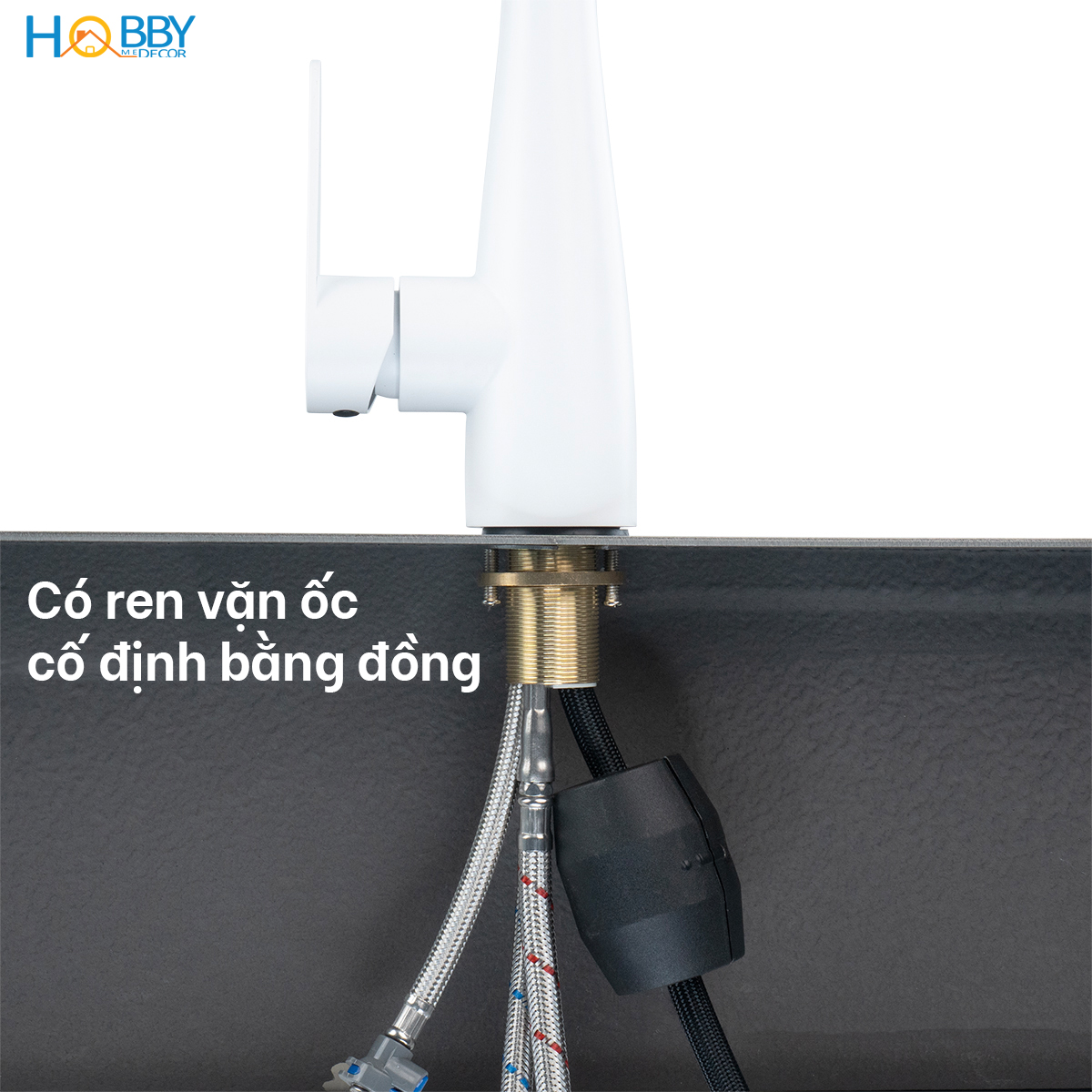 Vòi rửa chén dây rút nóng lạnh 3 chế độ phun Hobby home decor VDR8 inox 304 sơn trắng
