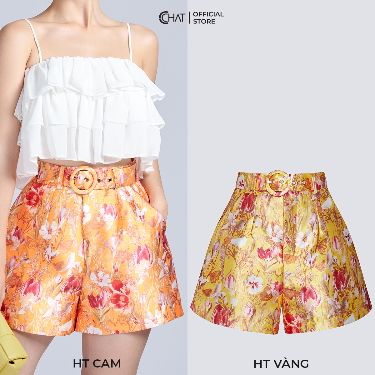 Quần Đùi Nữ Họa Tiết Dáng A Túi Chéo Chất Tafta Cao Cấp Mềm Nhẹ 12ONB5001AT
