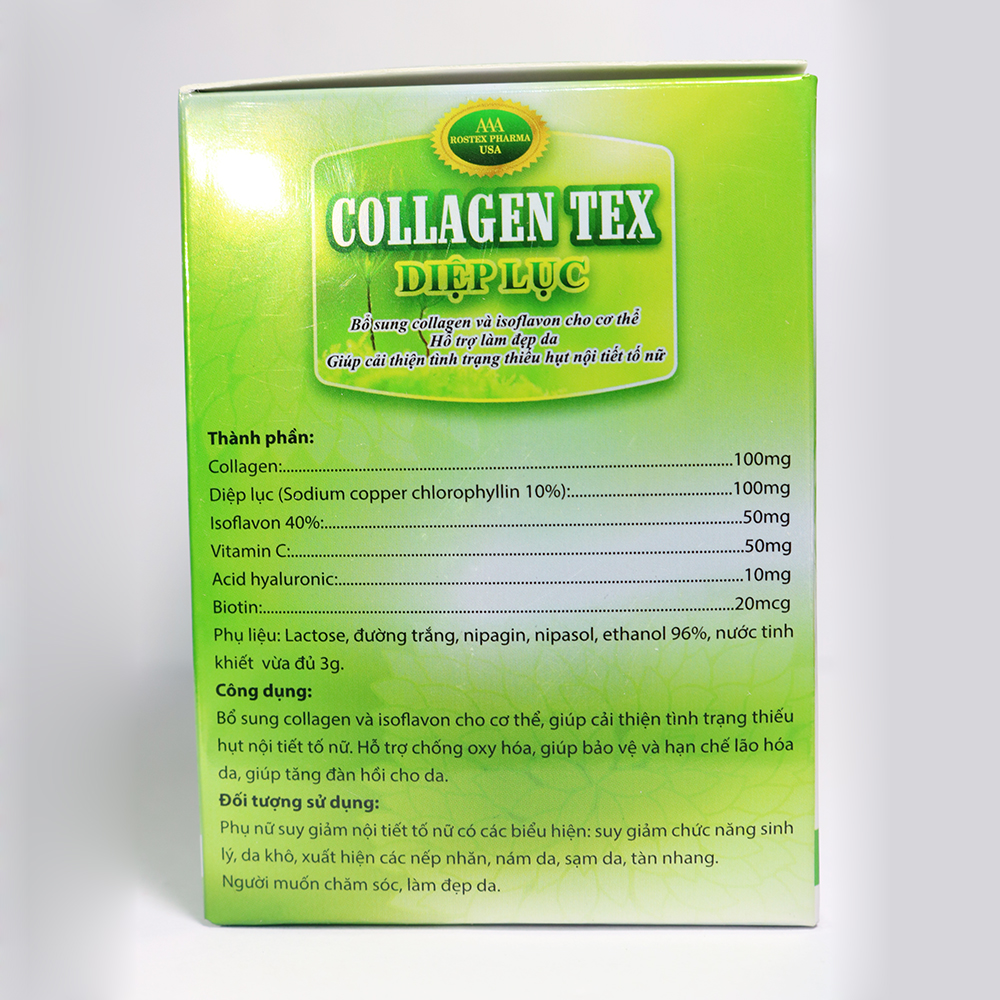 Collagen Tex Diệp lục giúp đẹp da chống lão hoá và cân bằng nội tiết nữ hộp 30 gói