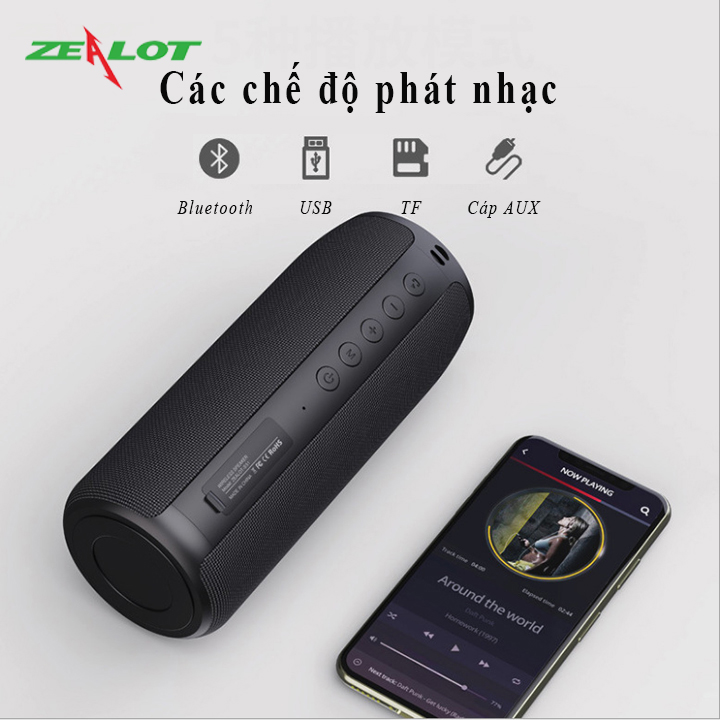 Loa bluetooth Zealot hàng chính hãng tặng kèm móc khóa chữ 5 Tech nghe nhạc không dây cực hay