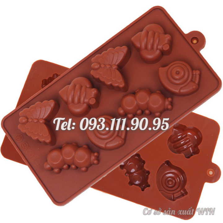 Khuôn silicon làm bánh, rau câu 8 con bướm, con sâu, con bọ - Mã số 1271