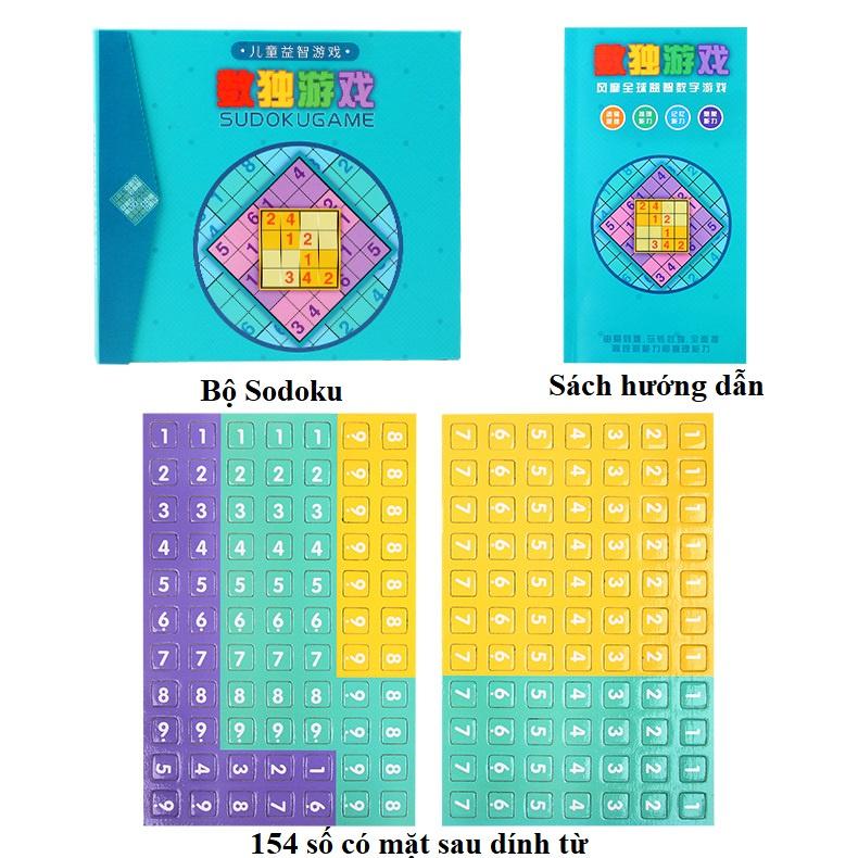 Đồ chơi bộ Sodoku 915 level 4 trong 1 bìa gỗ và số dính từ Montessori KB216017