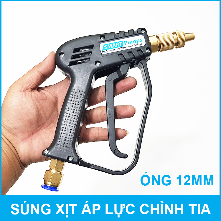 Súng xịt áp lực rửa xe vệ sinh máy lạnh tưới cây có chỉnh tia ống 12mm Smartpumps