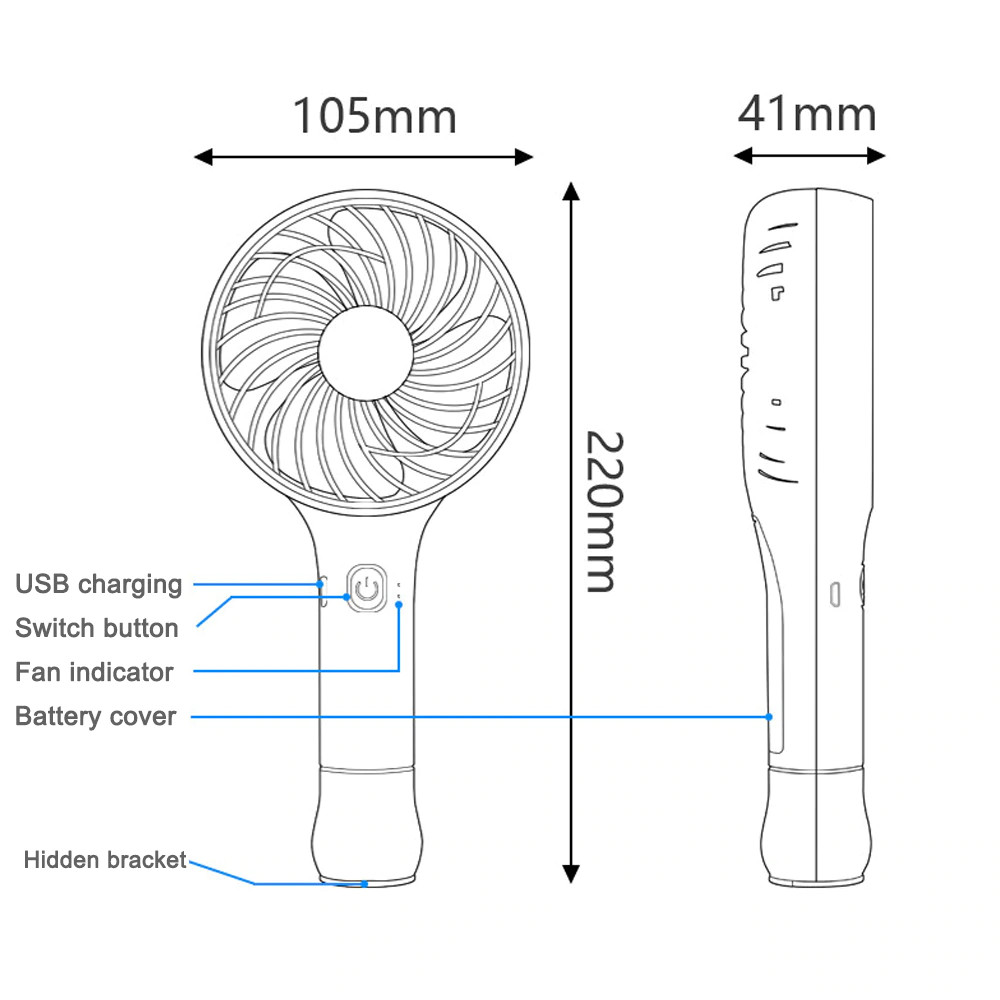 Quạt Mini Cầm Tay 4 Cánh Tích Điện Pin Sạc Có Đế Giữ 3 Chân Gồm 3 Chế Độ Gió Siêu Mát - Hàng chính hãng