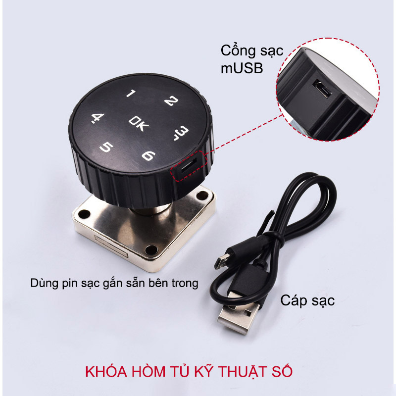 Khóa số điện tử KTS138 dùng cho cánh tủ, ngăn kéo bàn, loại mặt tròn, 6 số có thể thay đổi được mã số