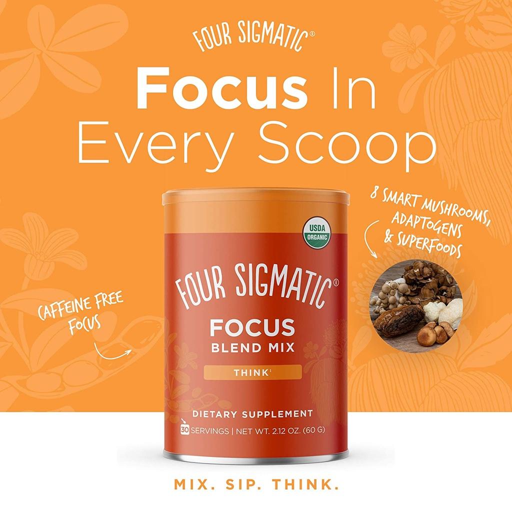 HỘP BỘT NẤM BỜM SƯ TỬ HỖ TRỢ TRÍ NÃO TẬP TRUNG - TĂNG HIỆU SUẤT Four Sigma Foods Focus Blend, Superfoods Adaptogen, 60g