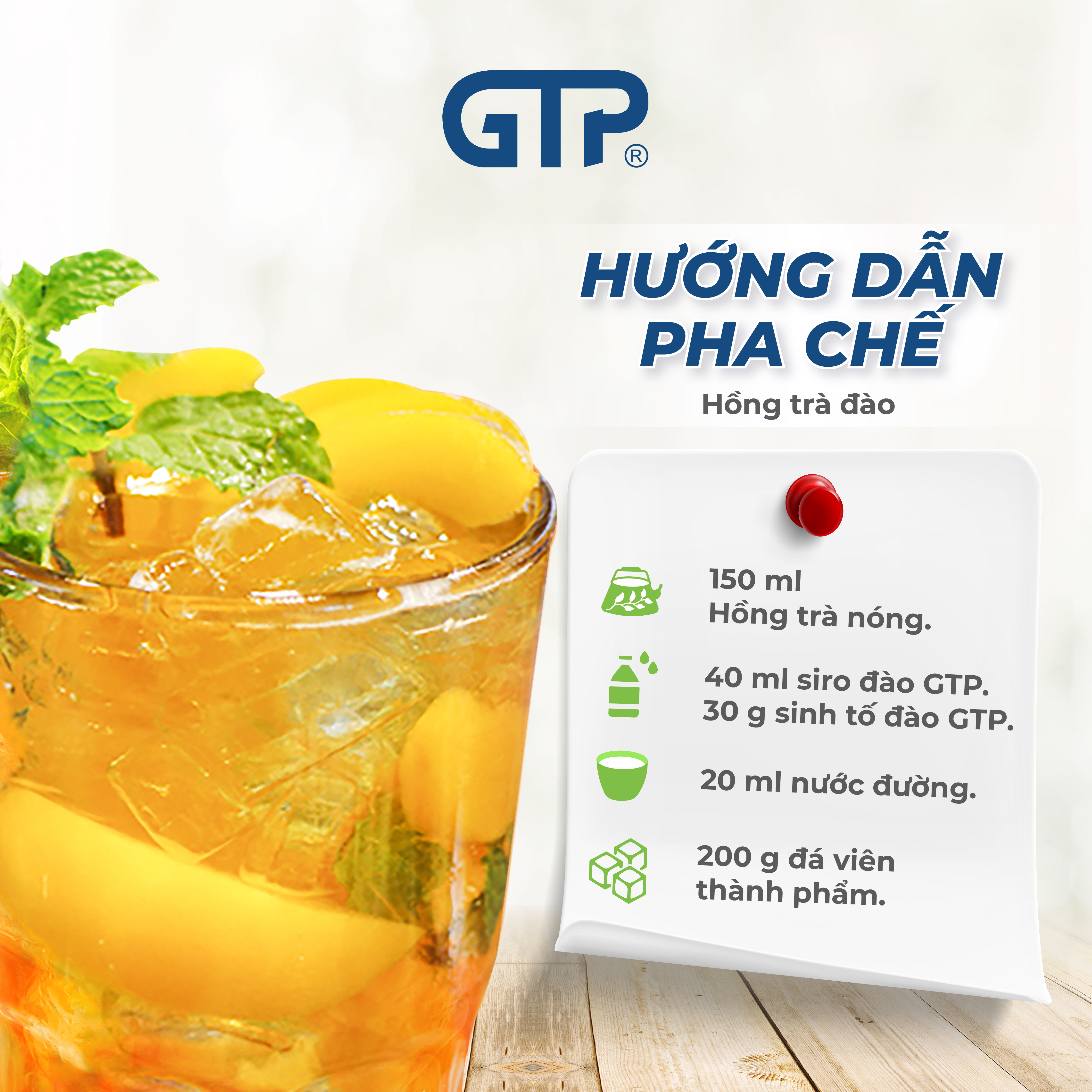 Siro Đào GTP - Chuyên dùng pha chế: Trà sữa, Trà trái cây, Cocktail, Mocktail…