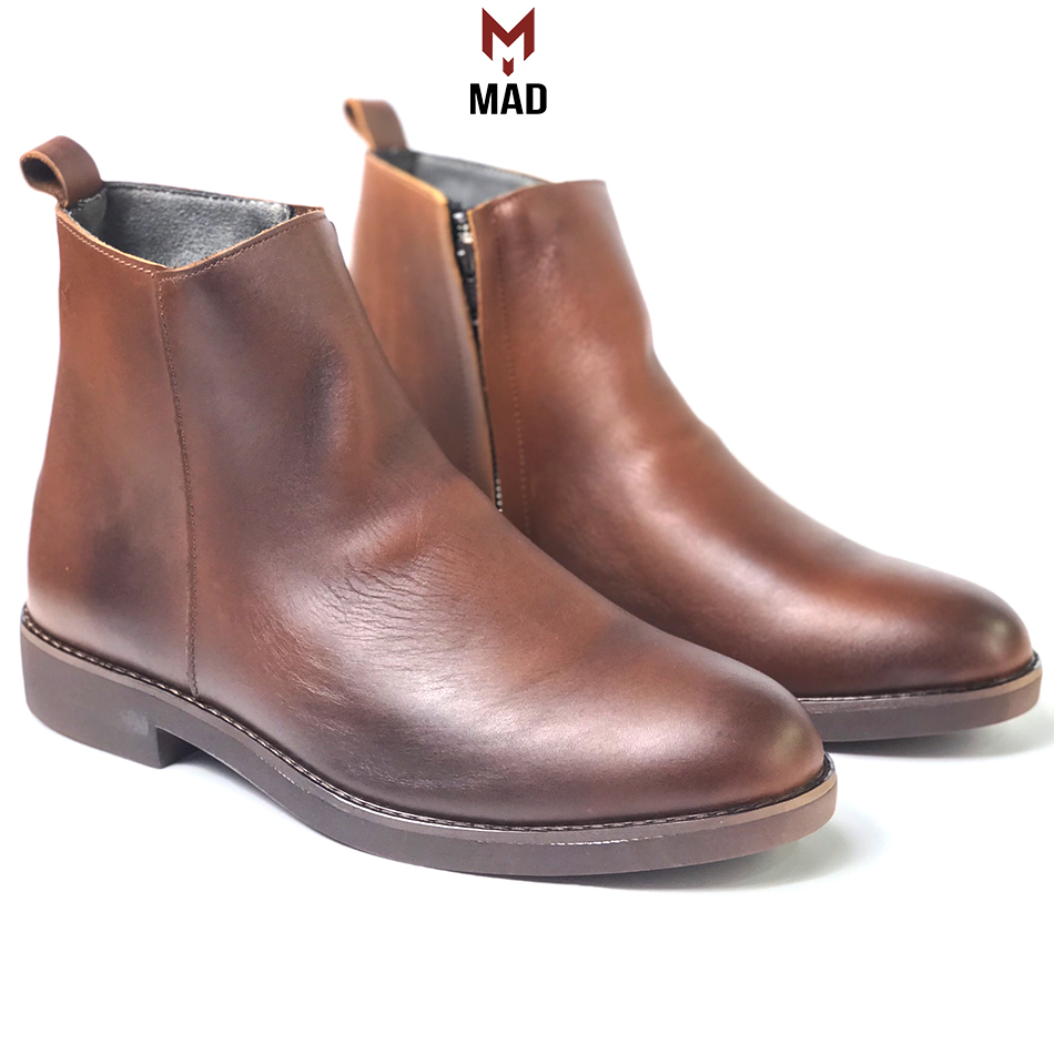 Giày Chelsea Zip Boots MAD Black cao cổ nam da bò cao cấp giao hàng toàn quốc giá rẻ - Nâu  - 42