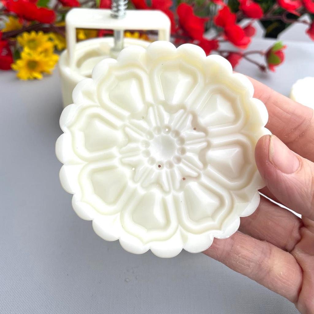 Bộ Trung thu 4 mặt VÂN HOA Hướng Dương, Hoa Đồng Tiền, Hoa Văn Phong thuỷ... Khuôn Bánh nhấn lò xo tạo hình 3D Siêu Sắc