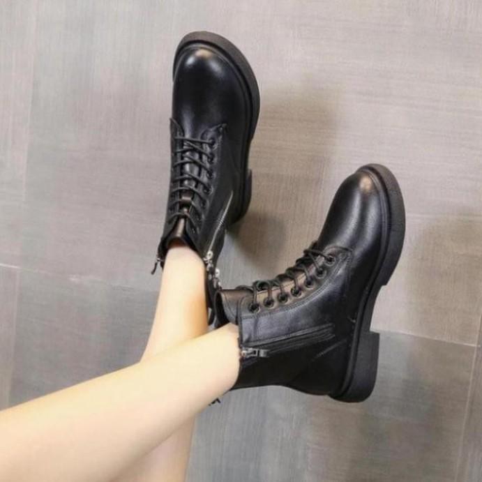 Giày Boots Nữ, Boots Nữ Cổ Thấp 3cm Hai Khóa Hot Hit Siêu Đẹp Hai Màu Đen Kem Minhtushoes Giày Nữ Cao cấp