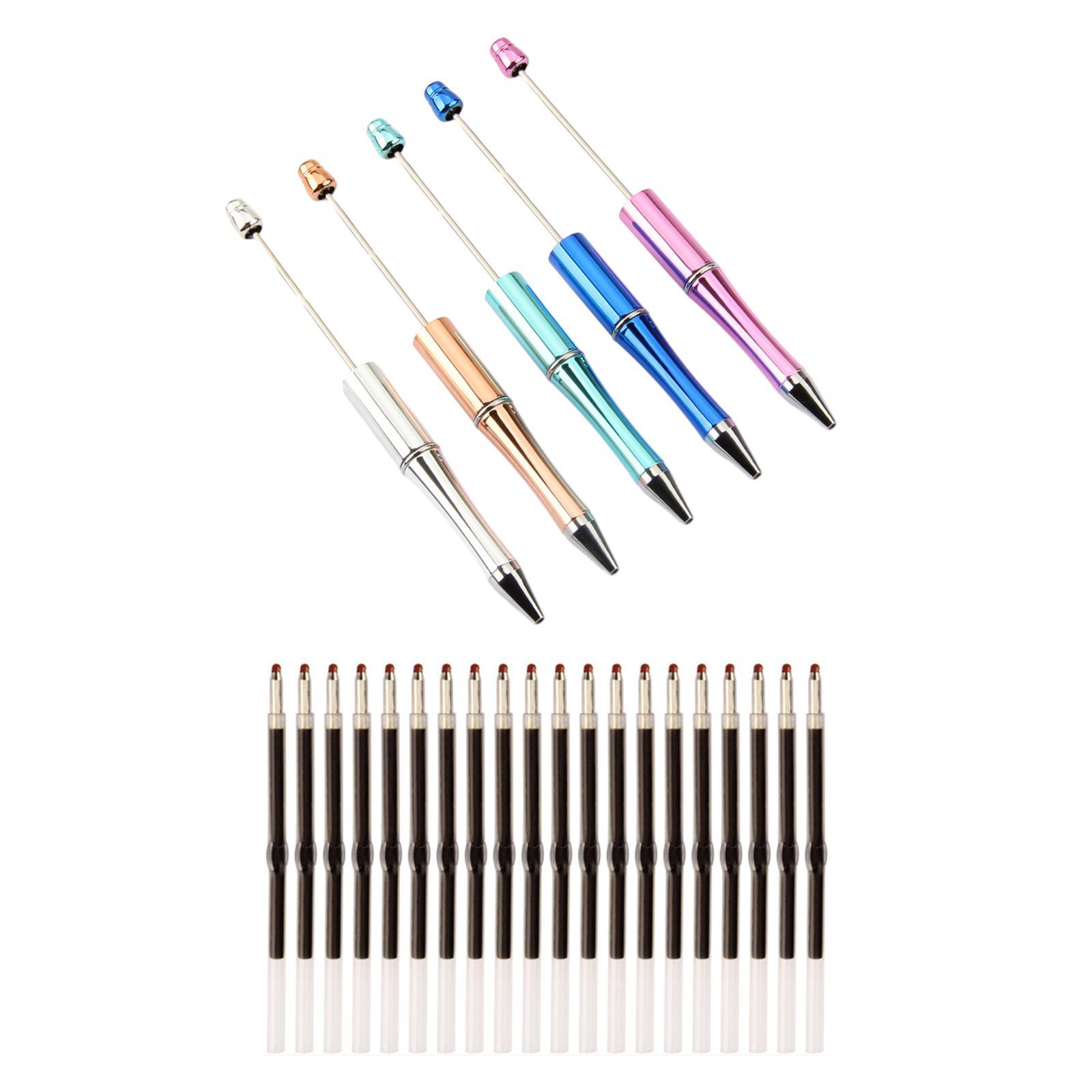 Beadable Pens with 20Pcs Refills Black Ink Ballpoint Pen Cute Office Supplies DIY Making Gift for Teacher Journaling Drawing