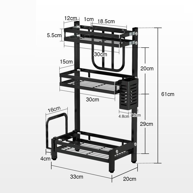 Khay kệ đựng gia vị, dao thớt nhà bếp INOX sơn đen - 3 tầng