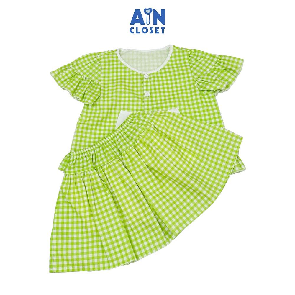 Set Áo Váy bé gái họa tiết Caro Nơ Xanh Cotton - AICDBGAKJYSV - AIN Closet