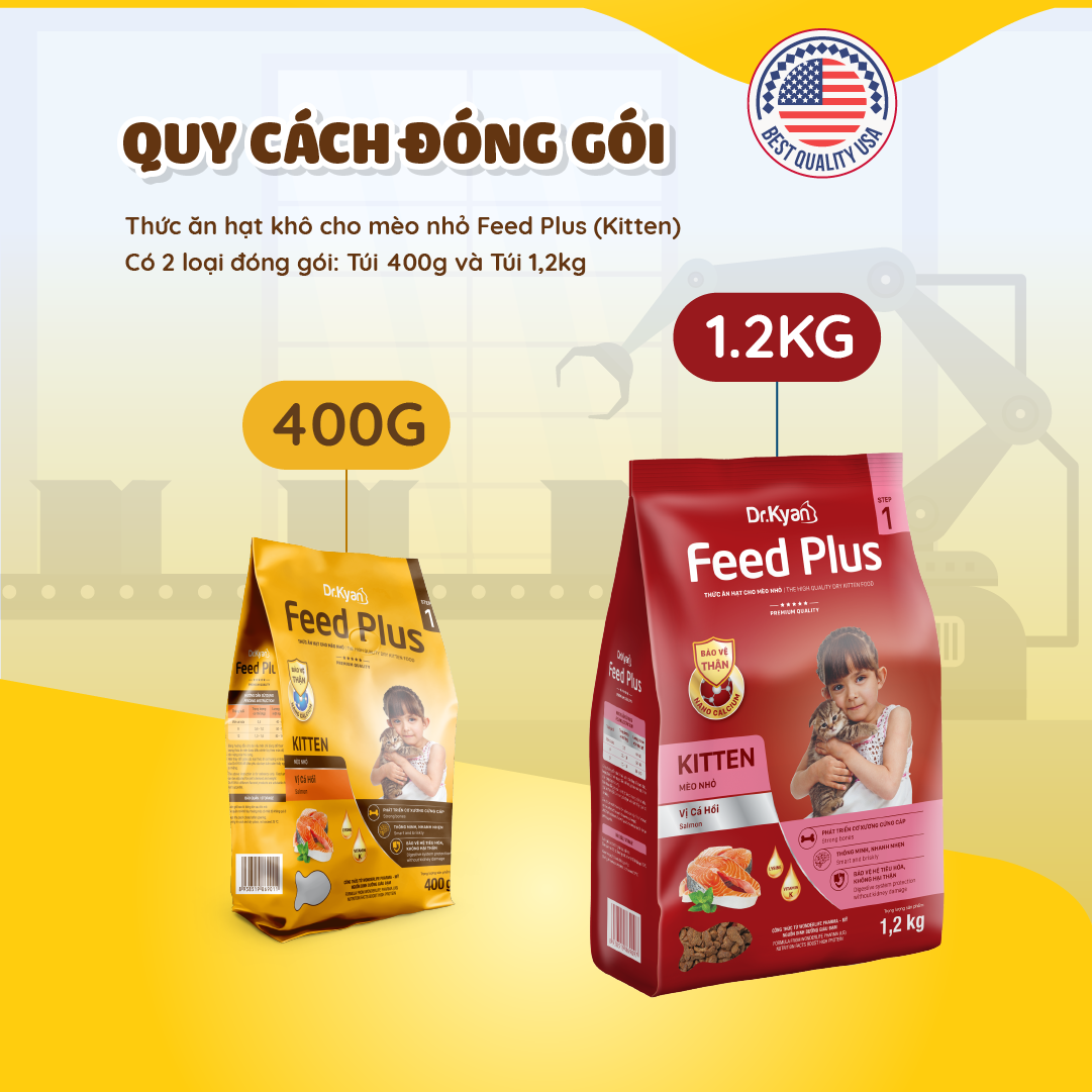 Dr.Kyan - Thức ăn hạt cho mèo nhỏ Feed Plus - Kitten 400g - Vị cá hồi