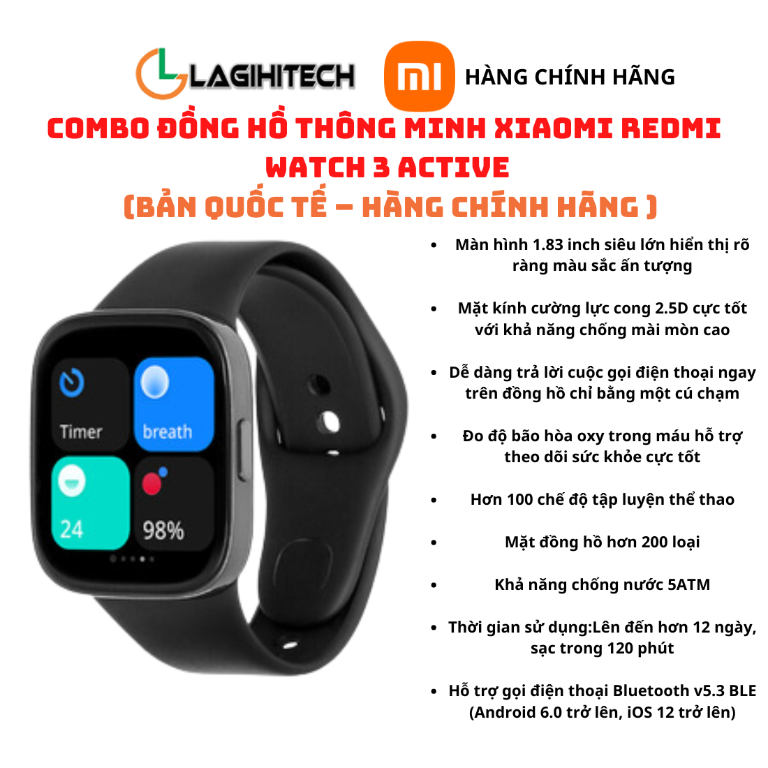 Đồng Hồ Thông Minh Xiaomi Redmi Watch 3 / Watch 3 Active - Hàng Chính Hãng, Bản Quốc Tế