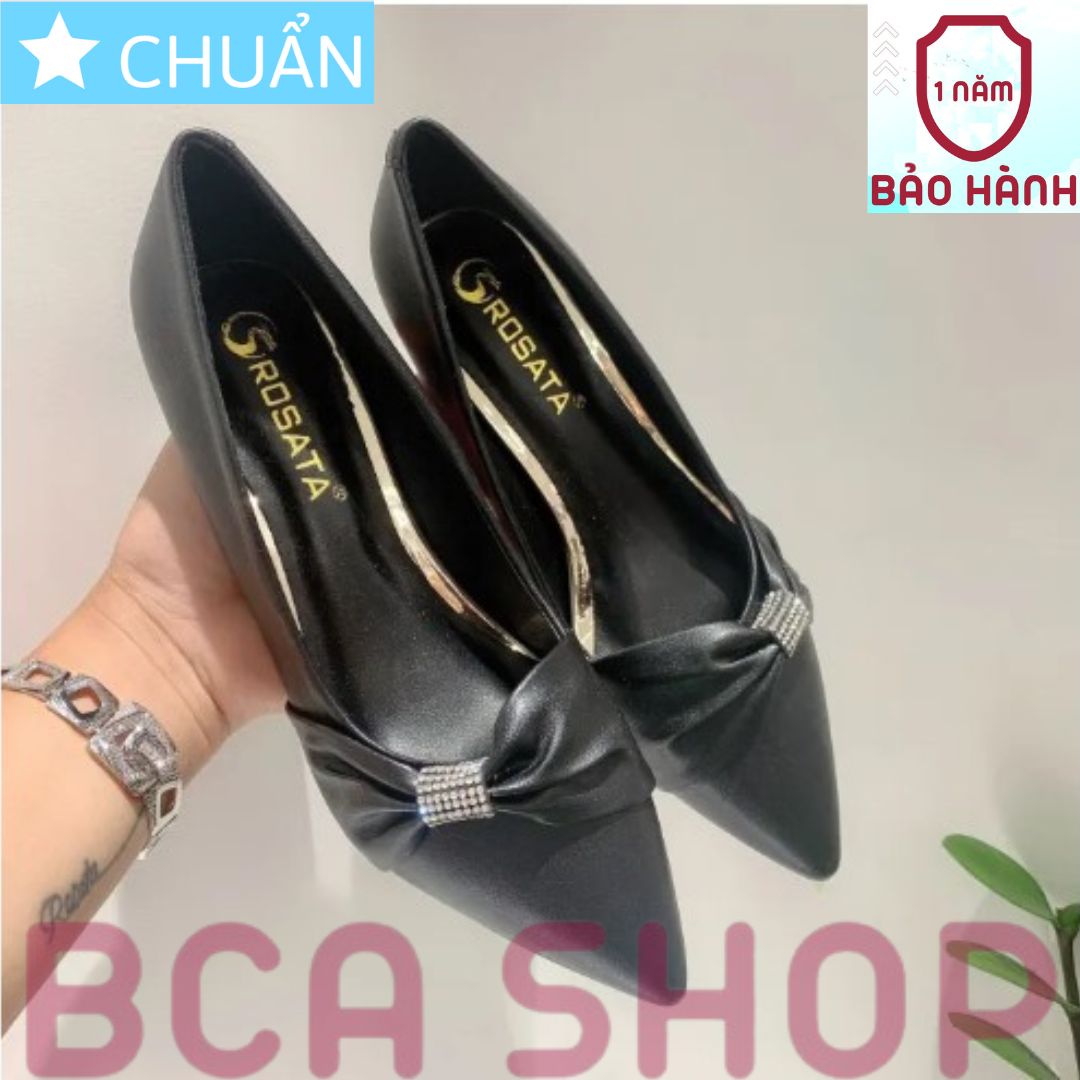 Giày cao gót nữ 5p RO413 ROSATA tại BCASHOP mũi nhọn đính nơ và hạt lấp lánh - màu đen