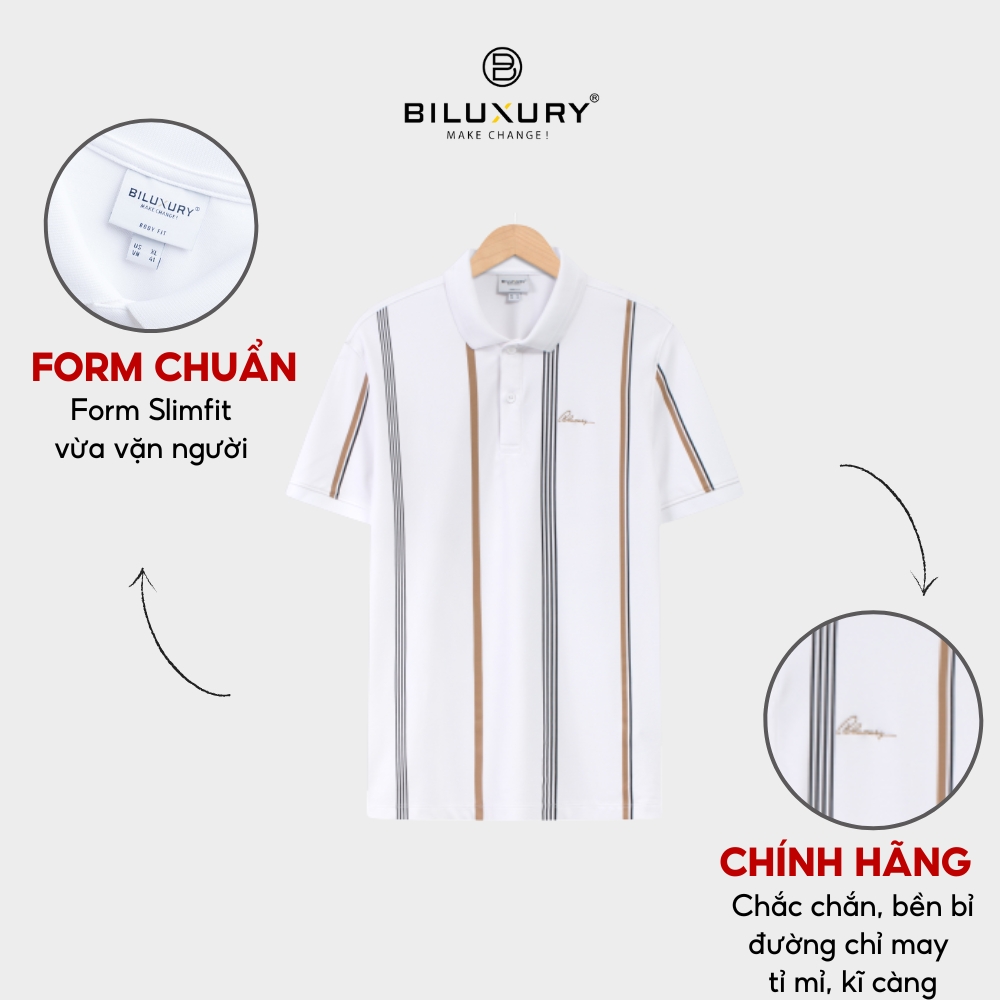 Áo Polo Nam 7APCH024TRK Biluxury Form Slimfit Ôm Vừa Tôn Dáng Phối Họa Tiết Line