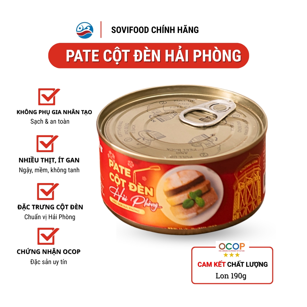 Pate Cột Đèn Hải Phòng Sovifood - Pate Lon Thanh Trùng Tiện Lợi, Nhiều Thịt Ít Gan, OCOP 3 Sao - 190G