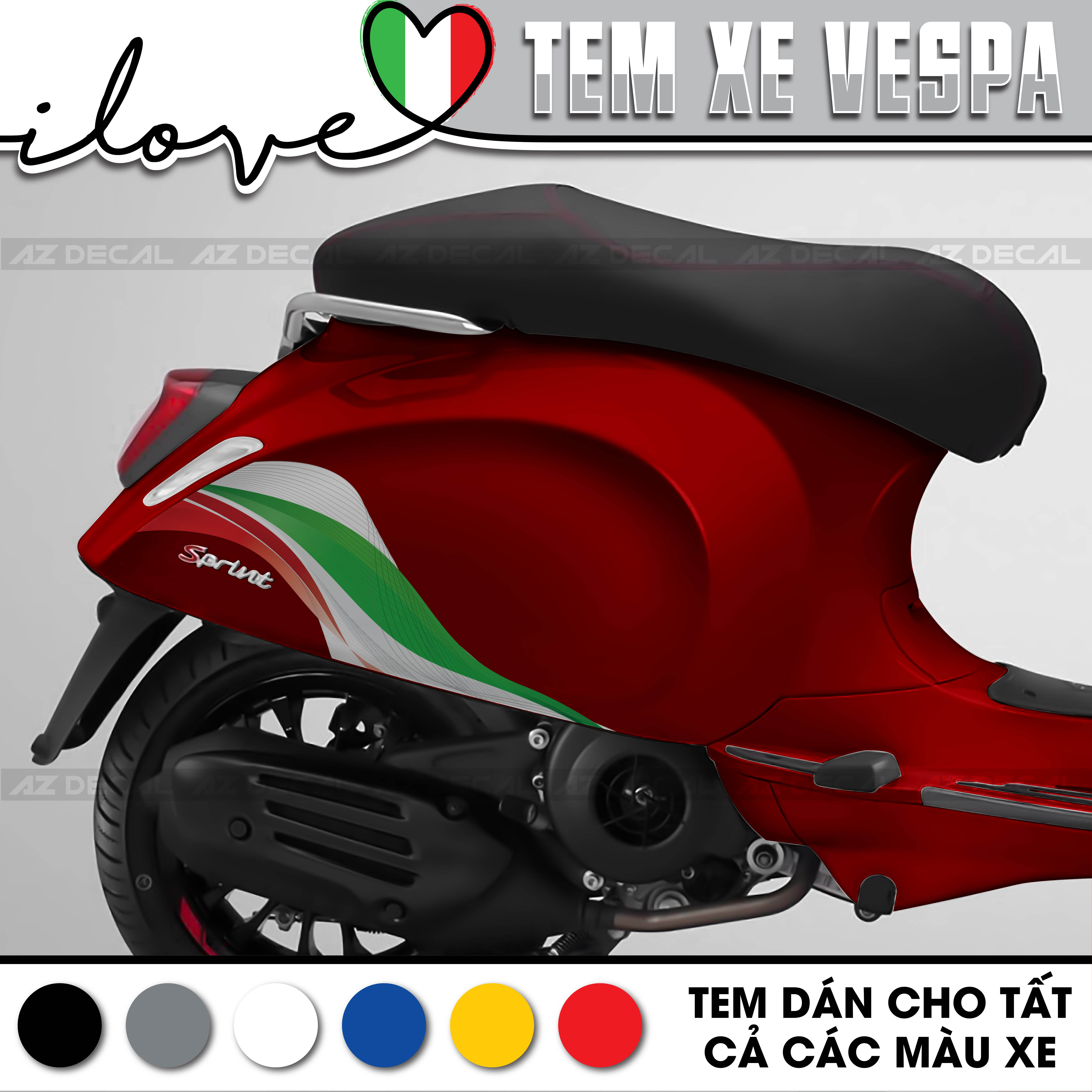 Tem Xe Vespa Sprint/Primavera/LX/GTS Thiết Kế Italia | VP02 | Decal Rời Chống Nước, Dễ Dán