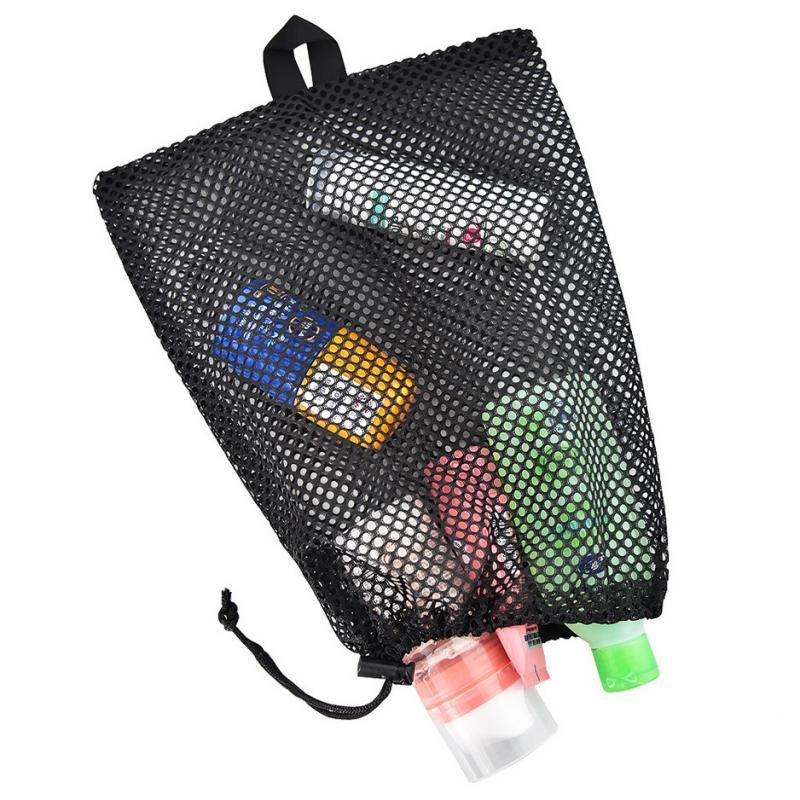 2 Pieces Portable Travel Shoe Bag Mesh Stuff Sack with Drawstring Black