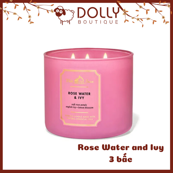 Nến Thơm 3 Bấc B.B.W Rose Water and Ivy 3-Wick Candle 411g