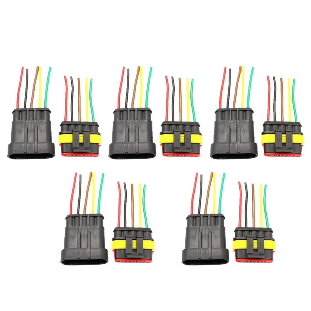 5x 5-Pin Way Car Waterproof Electrical Connector Plug with Wire Motorcycle