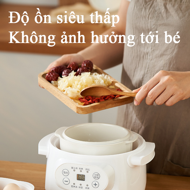 Nồi Nấu Cháo Chậm Chưng Yến Cho Bé 6 Chức Năng Dung Tích 1L Có Lồng Hấp Nồi Nấu Chậm Nấu Cháo Hầm Hấp Chưng Yến Cách Thủy Lõi Sứ Trắng Tỏa Nhiệt Đều Hẹn Giờ 12h Tiện Lợi