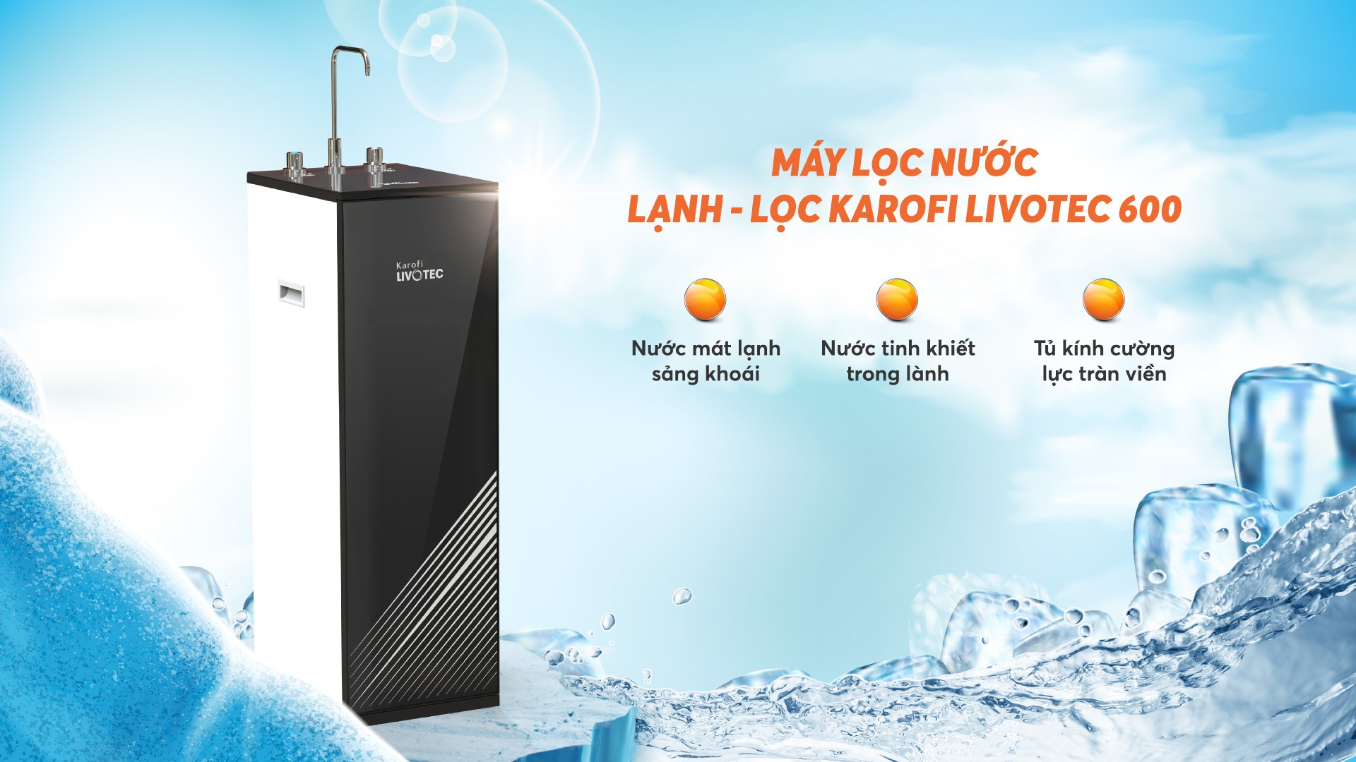 Máy lọc nước có chế độ lạnh, 7 lõi lọc hàng chính hãng Karofi Livotec 600, Màng RO 100GDP Hàn Quốc