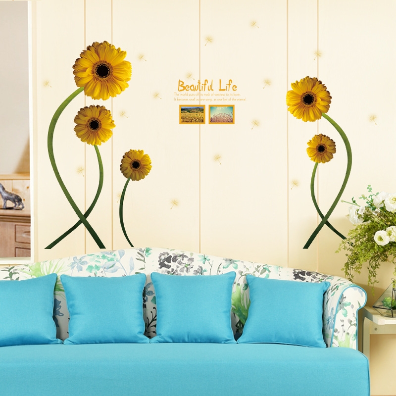 Decal dán tường Hoa cúc vàng trang trí phòng khách,phòng ngủ đẹp