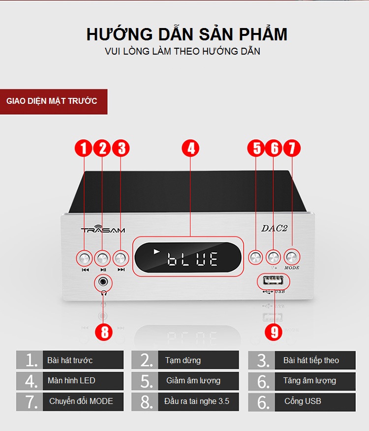 Bộ DAC Giải Mã TRASAM DAC 2 Bluetooth 24BIT 192KHZ AZONE