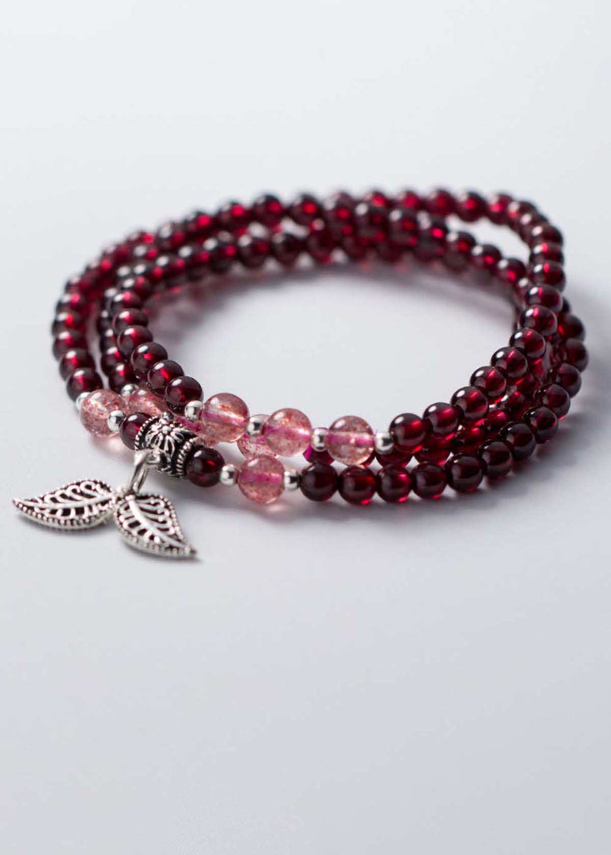 Vòng 2 line đá Garnet charm lá đôi mệnh hỏa, thổ - Ngọc Quý Gemstones